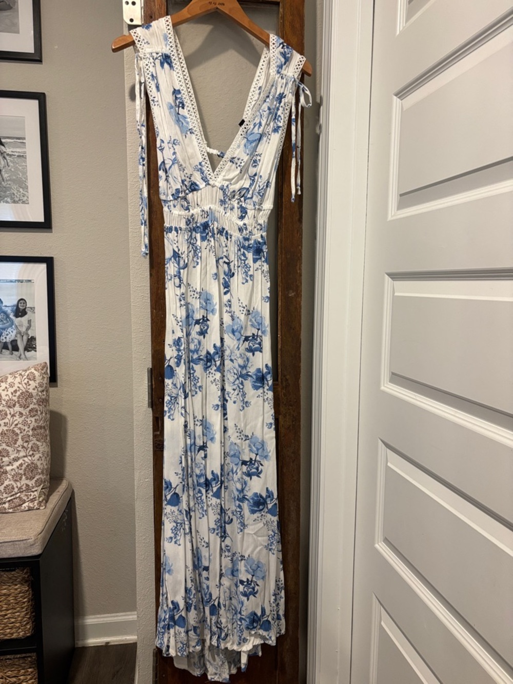 Justify White Dress with Blue Floral Accents